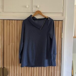 Soft Surroundings, Blue Sweater, Collar Zip, Size Medium
